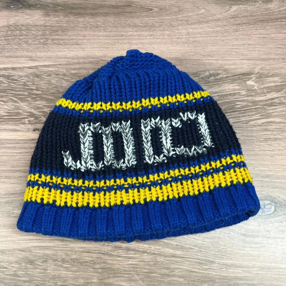 Gymboree Knit Beanie Kids Size M Blue Yellow COOL Graphic Striped Winter Hat